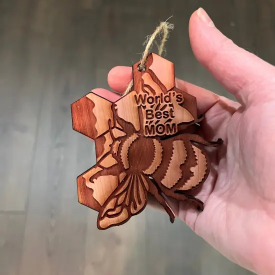 BEE World's Best Mom - Cedar Ornament {6}