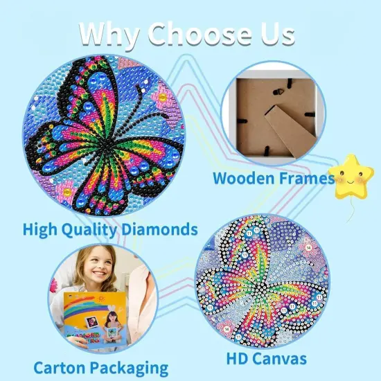 Butterfly Diamond Art Kits for Kids-Butterfly Diamond Art Painting Kits for Kids with Frame {2}