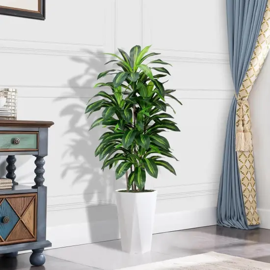 Artificial Dracaena Plant Indoor 5FT Fake Tree with White Diamond Planter Faux Yucca Tall Fake Floor Plant in Pot Artificial Trees for Home Office Living Room Decor Indoor {2}