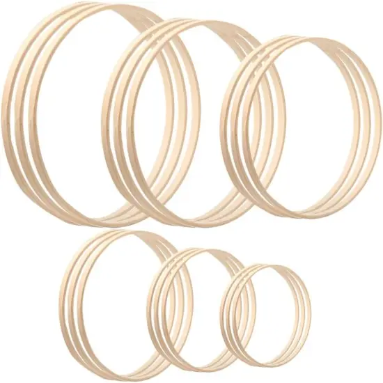 Wooden Bamboo Floral Hoop Set - 18pcs, 6 Sizes - Macrame Craft Rings for DIY Wedding Wreath Decor, Dream Catcher, Wall Hanging Craft {1}