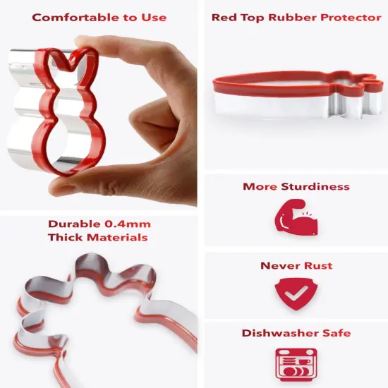 3-Piece Easter Fun Cookie Cutters, Easter Bunny, Egg and Carrot,Heavy Duty Food-Grade Stainless Steel,Unique Design with Protective Red Top PVC {2}
