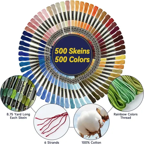 500 Color Rainbow Cross Stitch Thread, 26.3ft Each Skein Embroidery Cotton Thread for Cross Stitch, Embroidery, Craft Floss, Bracelet Making {2}