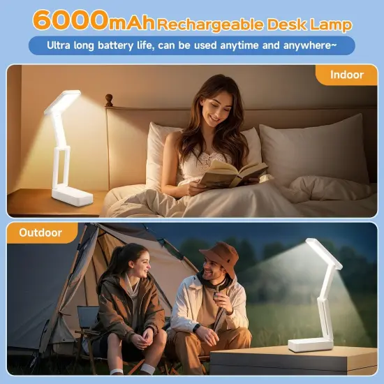 Small Desk Lamp, 6000 mAh Rechargeable Desk Lamps, 3 Colors & 15 Brightness Portable Light with Wireless Charger, Nail Lamp for Desk Puzzle Light {3}