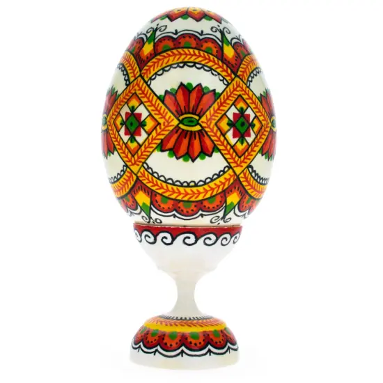 Geometrical Ukrainian Wooden Pysanka Easter Egg on a Stand 3.75 Inches {1}