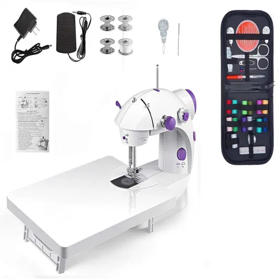 Mini Sewing Machine for Beginners-Maquina de Coser, Easy Automatic Sewing Machine with Extension Table, Household Electric Portable Sewing Tool with Sewing Kit, Small, for All Age, Kids or Adults {4}