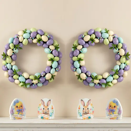 18"D Easter Egg Shaped Decorative Wreaths & 16"H Egg Table Tree Decor 2* Purple Wreath {1}