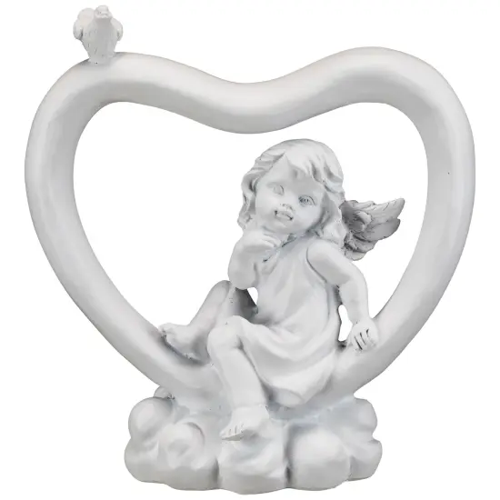 Northlight Cherub Heart with Bird Decoration - 7" - White {3}