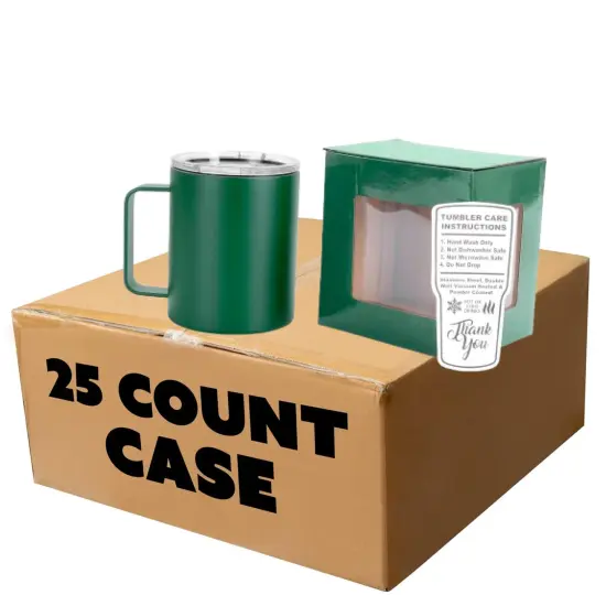 Makerflo 12 oz Powder Coated Camper Mug with Leak-Proof Clear Lid, Ideal for Craft and Personalization (Laser Engraving, UV DTF, Epoxy, and Vinyl) Green {1}