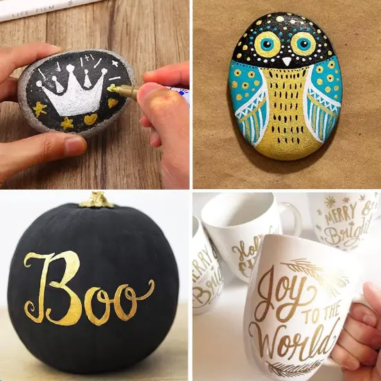 Gold Paint Marker Paint Pens - 5 Pack Oil Based Permanent Marker Pen, Medium Tip, Waterproof & Quick Dry {3}