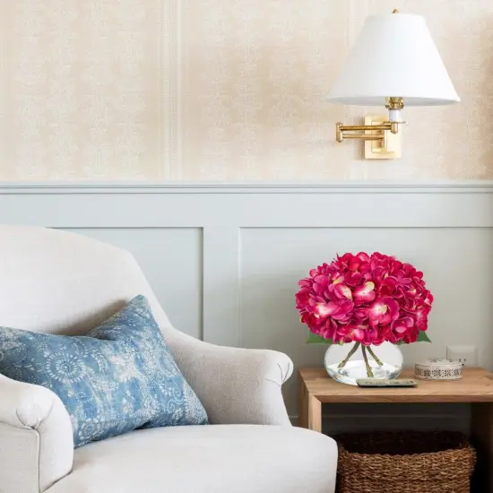 Hydrangea Artificial Flowers with Glass Vase Fuchsia Silk Faux Flowers Arrangements in Vase with Faux Water Fake Floral Bulk Bouquet for Home Decor Table Centerpiece Decorations {4}