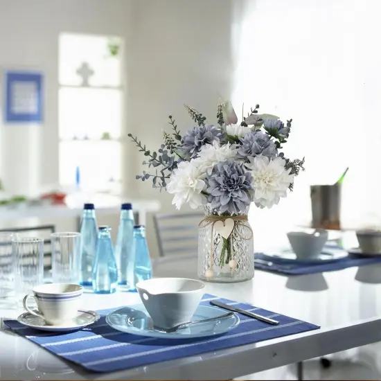 Fake Flowers with Vase,8 Dahlias, with a Flower Arrangement Holder,Silk Faux Dahlia Artificial Flowers in Vase,Centerpiece Table Decorations,Coffee Table Decor {4}