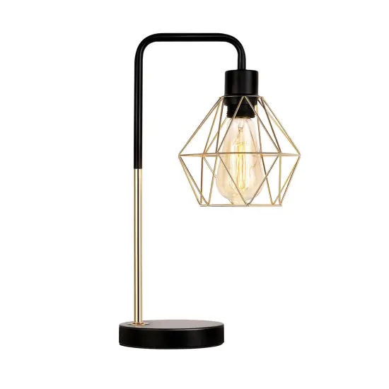 Modern Gold Geometric Table Lamp Diamond Cage Shade Bedside Light for Bedroom, Office, or Living Room UL Certified, E26 Bulb Compatible, Elegant Industrial Decor {1}