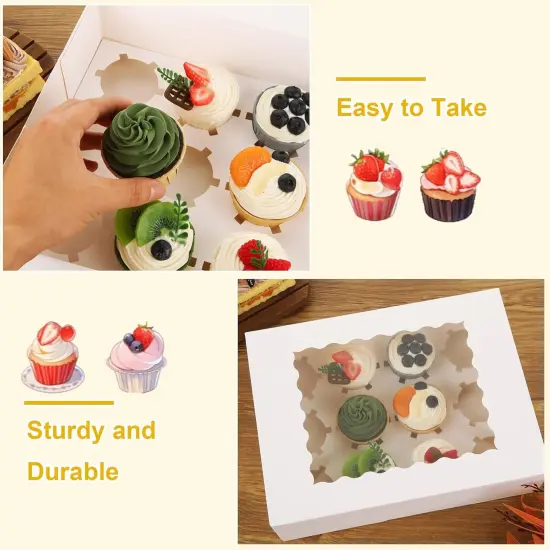 24 PCS White Cupcake Boxes, 12 Count Cupcake Containers with Window and Insert, 12.7 x 9.8 x 3.7 Inch Cupcake Holder Easy Transport and Presentation Ideal for Cupcakes, Desserts, and More {3}