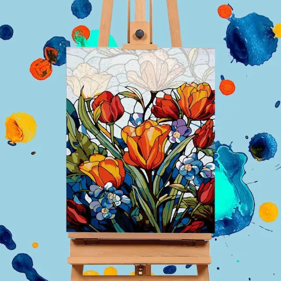 Paint by Numbers Kit for Adults- Flowers Adult Paint by Number Kits on Canvas for Beginners, Stained Glass DIY Acrylic Oil Number Painting Kits for Home Wall Decor Gift 16"x 20" (without Frame) {4}