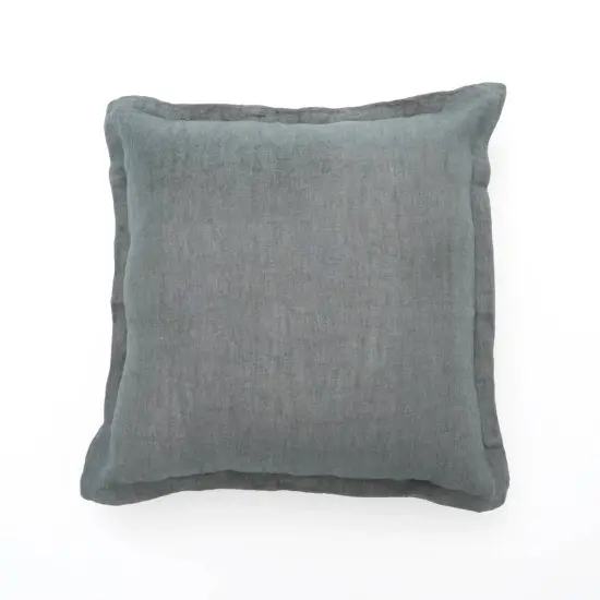 Linen Solid Grey Throw Pillow with Flange &ndash; 22" x 22", Decorative Square Cushion {1}