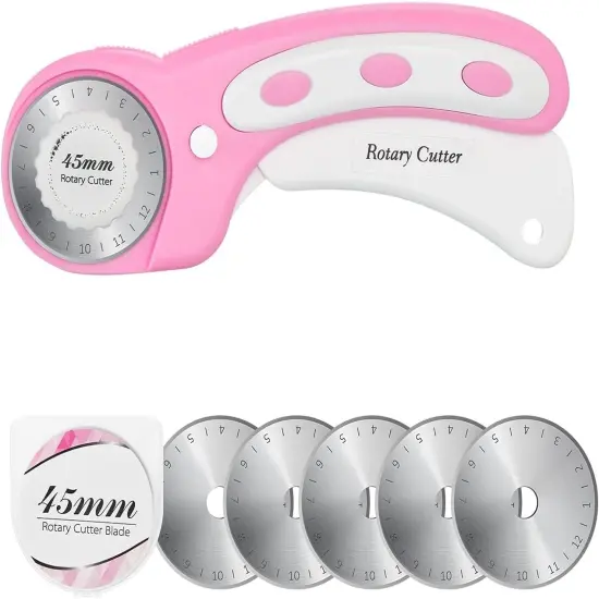 45mm Rotary Cutter with 5pcs Extra Blades, Ergonomic Handle Rolling Cutter with Safety Lock for Fabric, Leather, Crafting, Sewing, Quilting, Fabric Rotary Cutter Perfect for Left & Right Hand(Pink) {1}