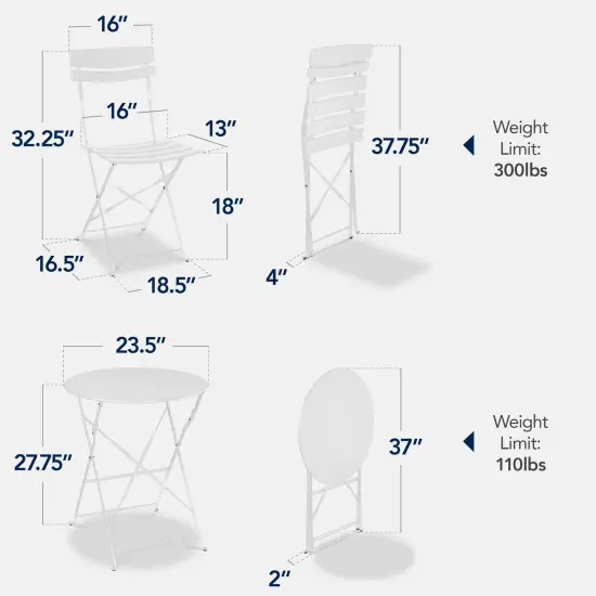 Best Choice Products 3-Piece Small Bistro Set, Folding Patio Furniture Set of 2 Chairs and Table White {2}