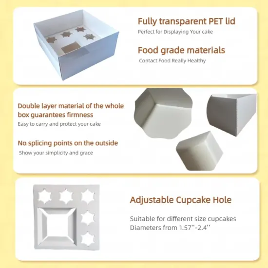 Bento Cake and Cupcake Box 4-inch Cake and 5 Cupcakes Box Full Clear Cover 5 Sets for Family Dinner Birthday Party Picnic Gift {3}