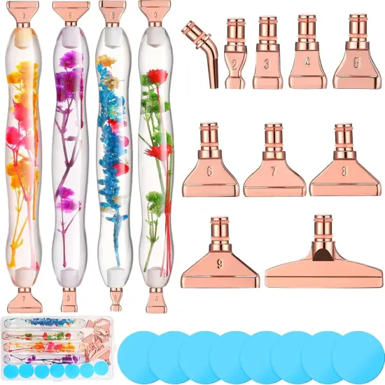 23 Pcs Flower Diamond Painting Art Drill Tool Pen Kits Resin for Adults with Rose Gold Pen Tips Preppy DIY Diamond Art Pens Accessories Nail Art Embroidery Decoration {1}