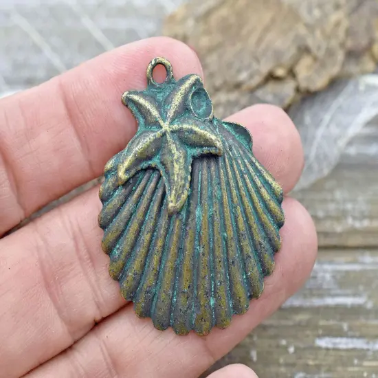 *2* 41x36mm Bronze Patina Sea Shell Starfish Pendants {5}