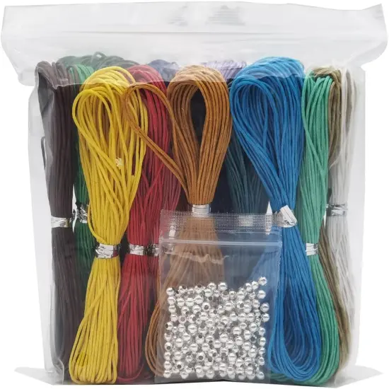 20 Colors 1mm Jewelry Making Beading Crafting Macrame Waxed Cotton Cord Thread with 200 Silver Metal Beads, 10 Yards Each Color {2}