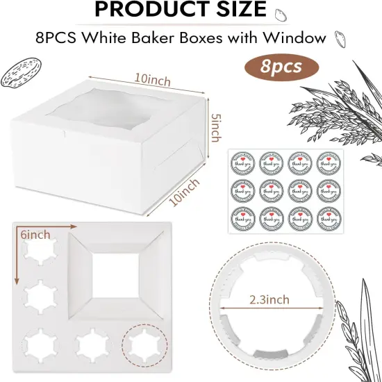 8 Packs 1+5 Cupcake Box Combo with Clear Window,1 small Cake and 5 Cupcakes Box with insert and Stickers, for Family Birthday Party Mother's day (1+5/8pcs) {2}