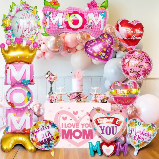 24 Pcs Mothers Day Balloons, Happy Mother's Day Mylar Balloon, Feliz Dia Mama Foil Balloons for Best Mom Ever Mom Party Birthday Decorations Supplies {3}