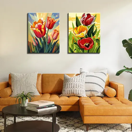 Paint by Numbers Kit for Adults Flowers,2 Pack Adult Paints by Number Kits on Canvas for Kids Beginner DIY Easy Paint by Numbers Cheerful Painting by Numbers flowers Painting by Numbers for 12x16 Inch {5}