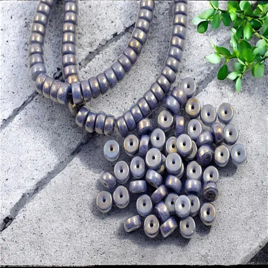 *50* 6x3mm Gold Lustered Slate Blue Heishi Beads {1}