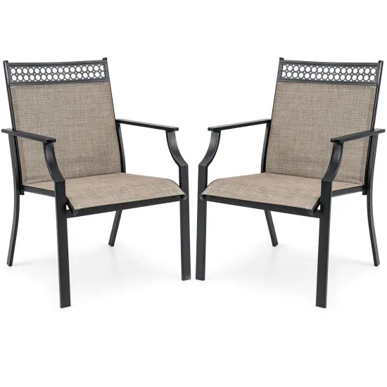 Costway Patio Chairs Set of 2 with All Weather Breathable Fabric High Backrest Blue/Coffee/Black {1}