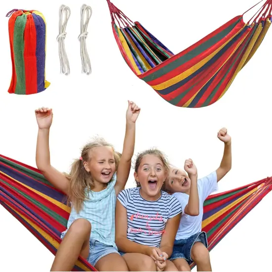 4E&rsquo;s Novelty Cotton Double Hammock - Portable Hammock with Ropes, Travel Bag, Max 450lb, Hammocks for Outside {1}