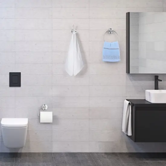 4-Piece Stainless Steel Bathroom Set Toilet Paper Holder, Towel Ring & 2 Hooks Rustproof Compact Design, Easy Installation for Modern Bathrooms {1}