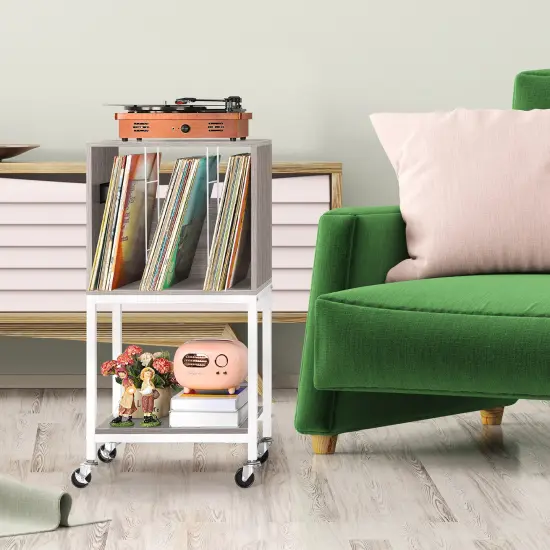 Record Player Table with USB Ports and Outlets Turntable Stand Cabinet {4}