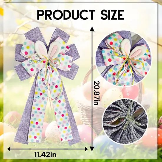 Large Easter Purple Burlap Bow with Bunny Ears, Easter Bow for Wreaths Gifts Tree Topper Gift Baskets Ornament Decorations, Springtime Party Favor for Easter Day {2}