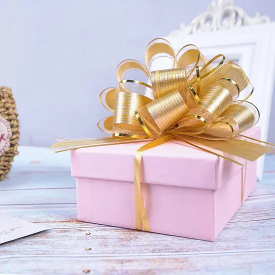 10 PCS Large Pull Bow Gift Wrapping Bows, Pull Bow with Ribbon for Wedding Gift Baskets, Party Gift Wrap Bows, Presents Decorating Bows (Gold) {3}