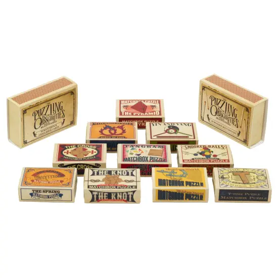 Professor Puzzle: The Puzzling Obscurities Box of Brainteasers - 10 Pocket-Sized Matchboxes w/ 60 Challenges, Wood-Metal Pcs, Problem Solving, Ages 8+ {3}