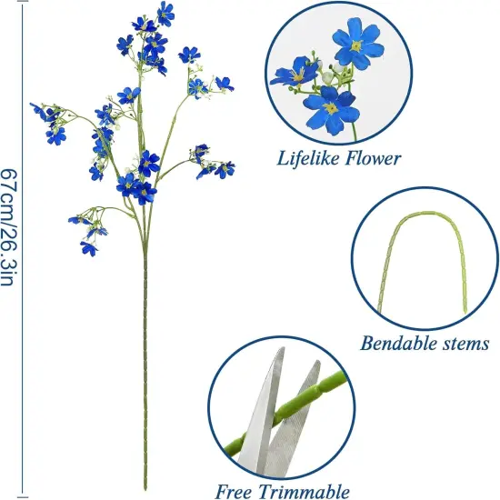 Flowers 8PCS Silk Flowers with Long Stems, Fake Flowers Bulk Fake Babys Breath, Royal Blue Flowers for Tall Vase Outdoor Garden Wedding Party Home Table Centerpiece {2}