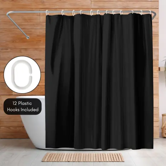 Americanflat 71x74 Solid Black Shower Curtain - Water Resistant - Polyester Fabric {5}
