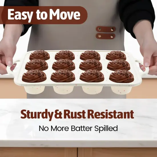 Silicone Muffin Pans for Baking, Metal Reinforced Frame 12 Cups Regular Size Silicone Cupcake Pan Nonstick Muffin Tin for Baking Muffin, Cupcake, Frittatas,BPA Free, Dishwasher Safe {2}