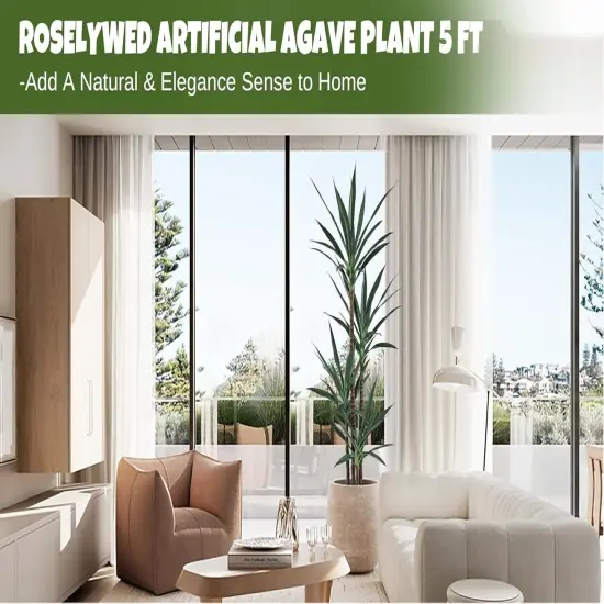 Artificial Agave Plant 5FT with 54 Leaves & 4 Trunks & Elegant Black Pot Faux Tall Floor Fake Large Modern Tree 62 Inch for Home (5FT, 1Pack) {3}