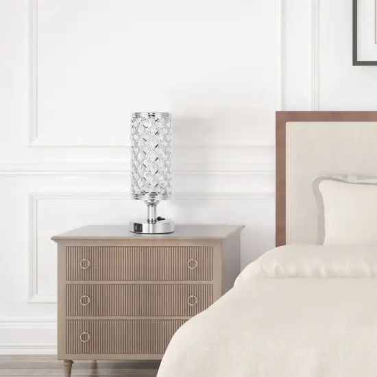 Silver Crystal Hollow Pattern Table Lamp Night Light – Suitable for Bedroom, Study {4}