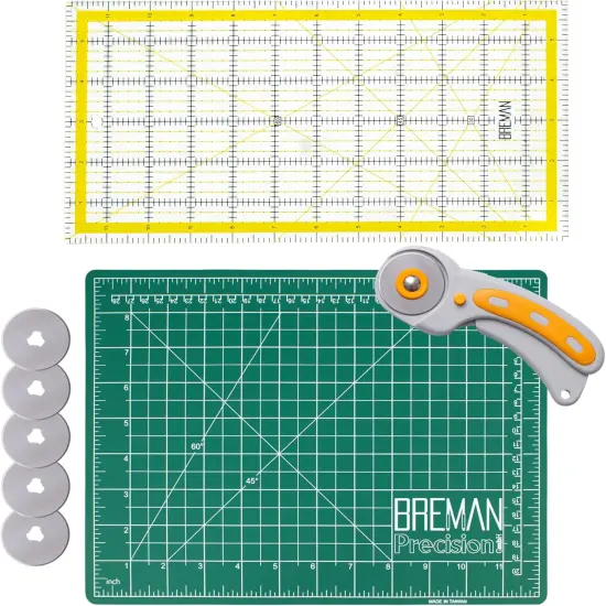 Rotary Cutter Set & Sewing Cutting Mat - 45mm Rotary Cutter for Fabric & 5 Blades - 9x12 Inch Fabric Cutting Mat - 6x12 Inch Quilting Ruler {1}
