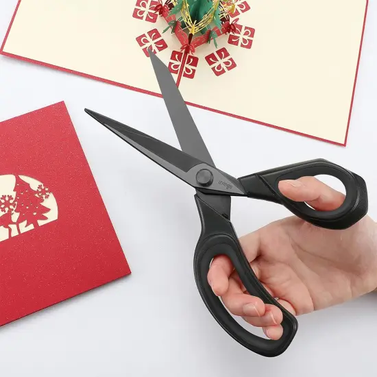 2 Pack Sewing Fabric Scissors: Titanium Coated Forged Sharp Heavy Duty Shears All Purpose for Tailor Dressmaking Crafting Cutting Clothes Leather, 8.5" & 9.5", Black {4}