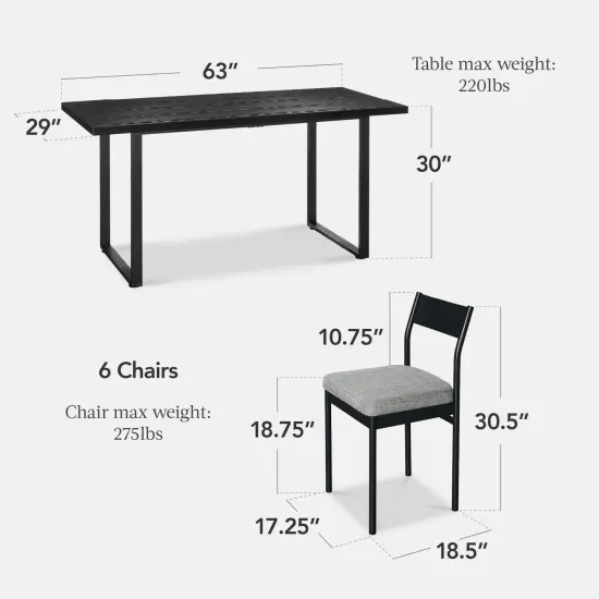 Best Choice Products 7-Piece Modern Industrial Dining Set, Table w/6 Upholstered Chairs Black/Gray {2}