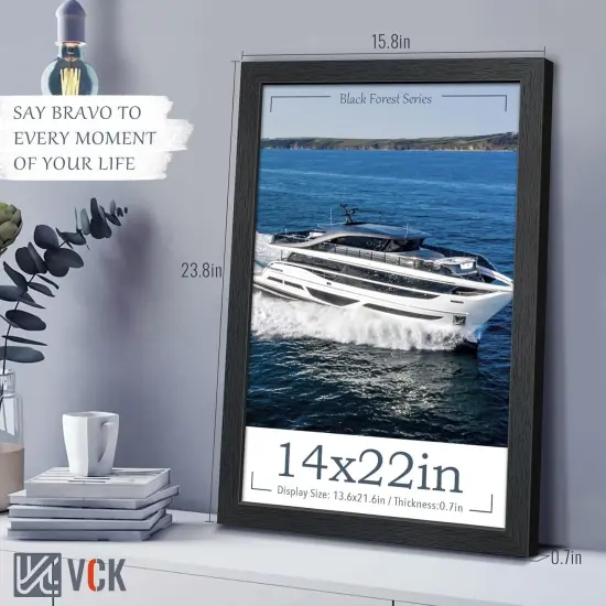 14x22 Picture Frame Set of 2, Exclusive Black Woodgrain, Solid Wood Poster Frames - Wall Hanging {2}