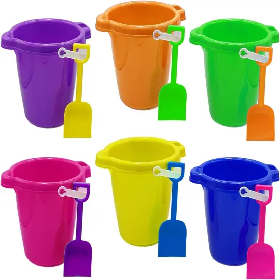 4E's Novelty 6 Pack Beach Buckets with Shovels Bulk &ndash; 7.5" Sand Buckets & Shovels for Sand & Outdoor Play {1}