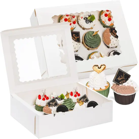 20 Pack Cupcake Boxes 12 Counts White Paper Cupcake Container with Inserts and Window, Bakery Container Dozen Cupcake Carrier Boxes for Muffins, Cookies, Pastry {1}