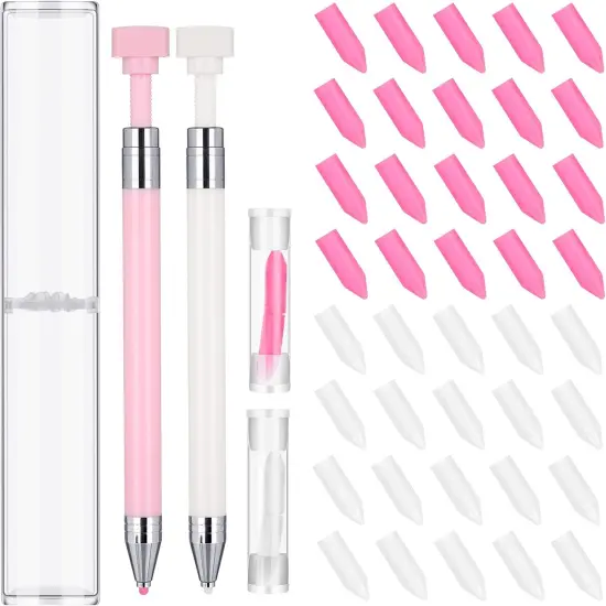 2 Pcs Diamond Painting Pen with 40 Pcs Diamond Painting Wax Pen Replacement Wax Glue Art Accessory and Tool Quickly Pick up Bead Gem for DIY Craft(Single Head) {1}