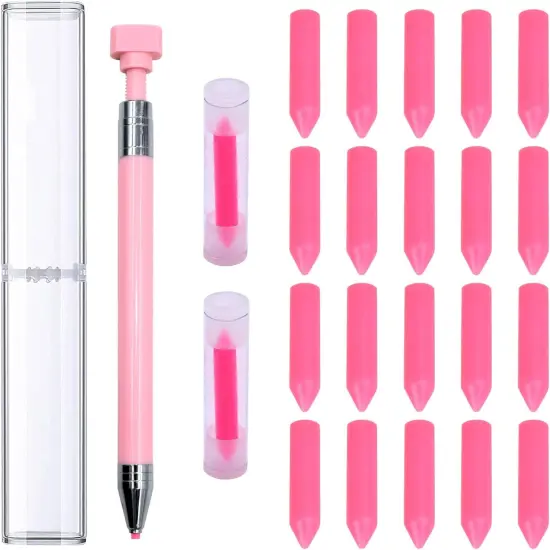 21 Pcs Diamond Painting Pens Kit, 1 Pcs Refillable Wax Pen with 20 Pcs Wax, Rotating Glue Point Drill Pen for Nail Art, Diamond Art Accessories and Tools, Quickly Pick Up Beads Gems (Pink) {1}