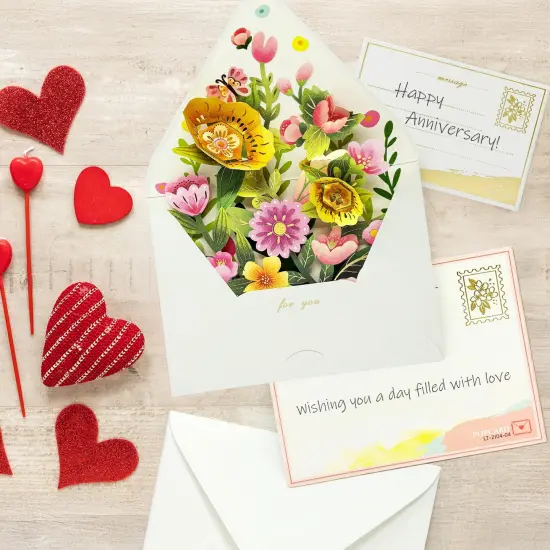 Wrapables 3D Pop Up Floral Greeting Card, Flower Bouquet Card for Mother's Day, Birthday, Anniversary, All Occasions, (Set of 2) Floral Bloom {6}
